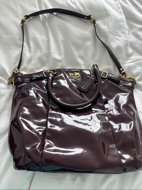 Coach Purple Patent Leather Shoulder Handbag w/ dust bag